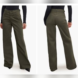 Good American - Good Ease Wide Leg Twill Pants Green Olive - Size 6/28